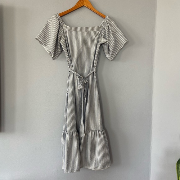 🛑SOLD ASOS Off the Shoulder Cotton MIDI Dress in Blue Stripe Size 6 - Picture 8 of 11